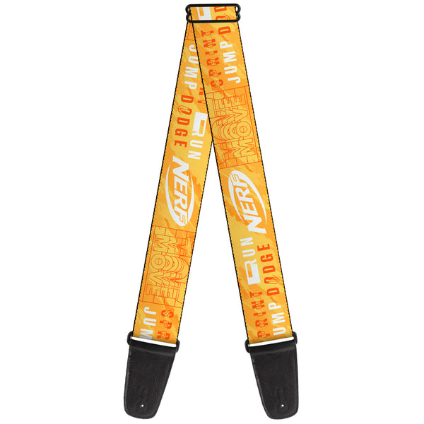 buckle down Guitar Strap - NERF Action Verbiage Collage Yellows/Orange/White