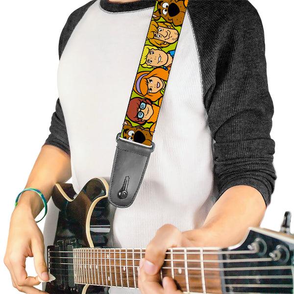 Buckle Down Guitar Strap - Scooby Doo Character Faces Close-Up Green