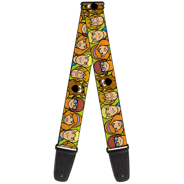 buckle down Guitar Strap - Scooby Doo Character Faces Close-Up Green