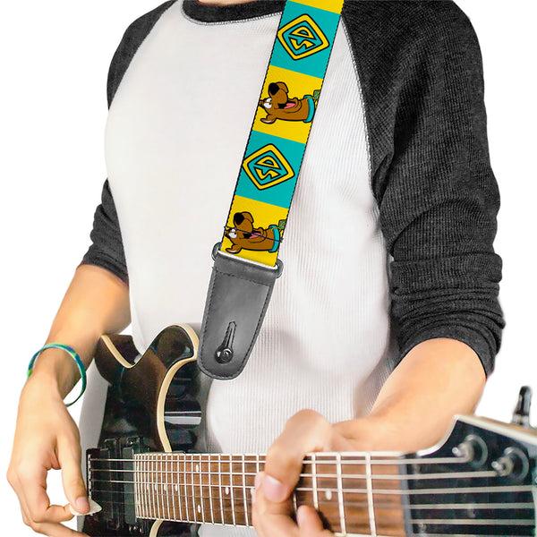 Buckle Down Guitar Strap - Scooby Doo Pose And Dog Tag Blocks Yellow/Blue