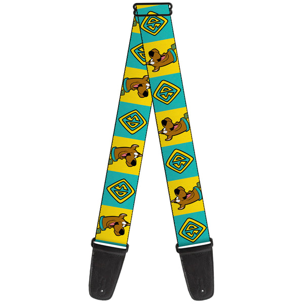 buckle down Guitar Strap - Scooby Doo Pose and Dog Tag Blocks Yellow/Blue