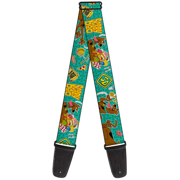 buckle down Guitar Strap - Scooby Doo & Snacks Bone Monogram Blues