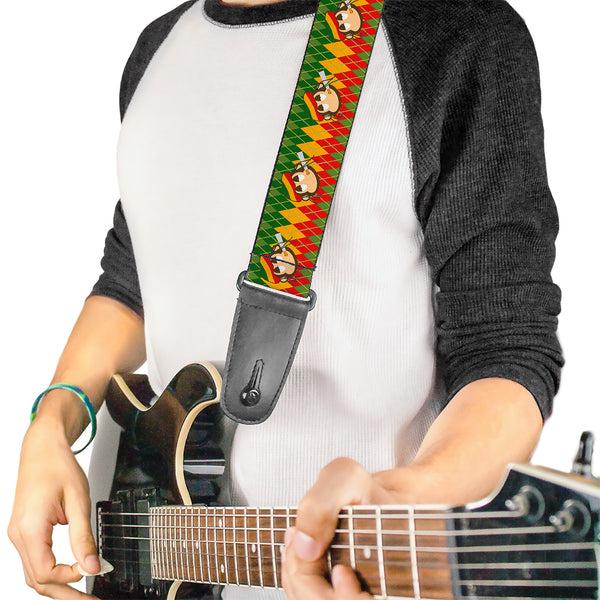 Buckle Down Guitar Strap - Smoking Monkey Repeat Argyle Rasta