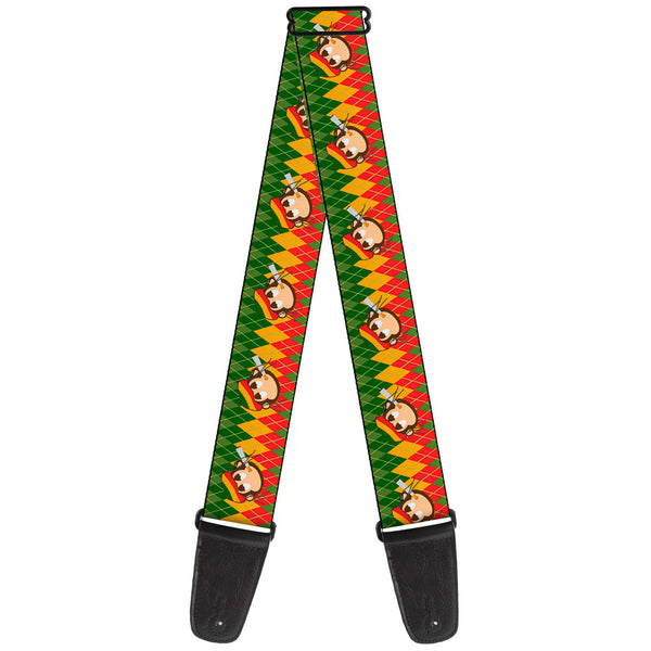 buckle down Guitar Strap - Smoking Monkey Repeat Argyle Rasta