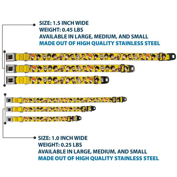 Buckle Down HAIKYU Title Logo Full Color Black/Orange Seatbelt Buckle Collar - Haikyu Chibi Volleyball Player Warm Up Pose Yellow