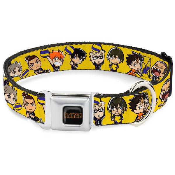 buckle down HAIKYU Title Logo Full Color Black/Orange Seatbelt Buckle Collar - Haikyu Chibi Volleyball Player Warm Up Pose Yellow