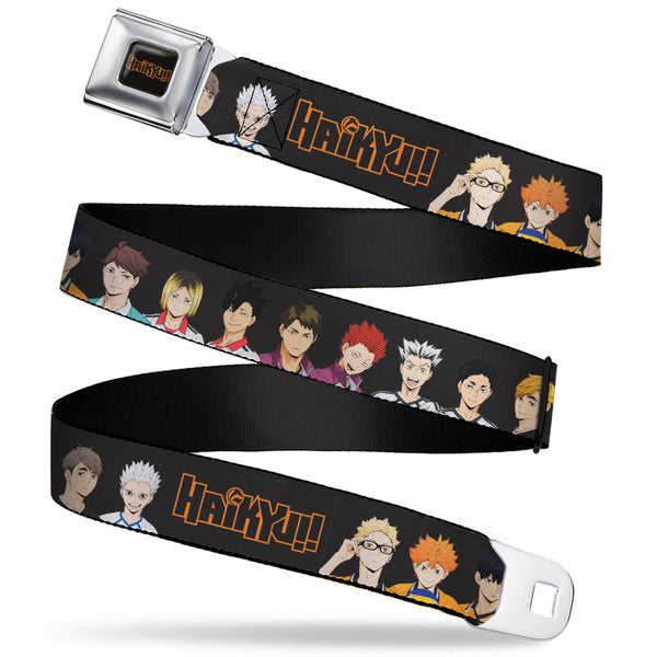 buckle down HAIKYU Title Logo Full Color Black/Orange Seatbelt Belt - HAIKYU Volleyball Team Player Groups Line Up Black Webbing