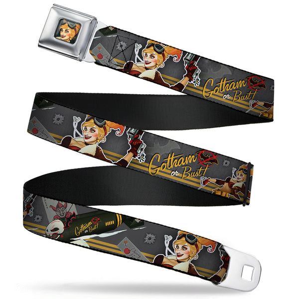 buckle down Harley Quinn Bombshell Pin-Up Face Full Color Seatbelt Belt - Harley Quinn Aviation Pin-Up Pose/GOTHAM OR BUST Webbing