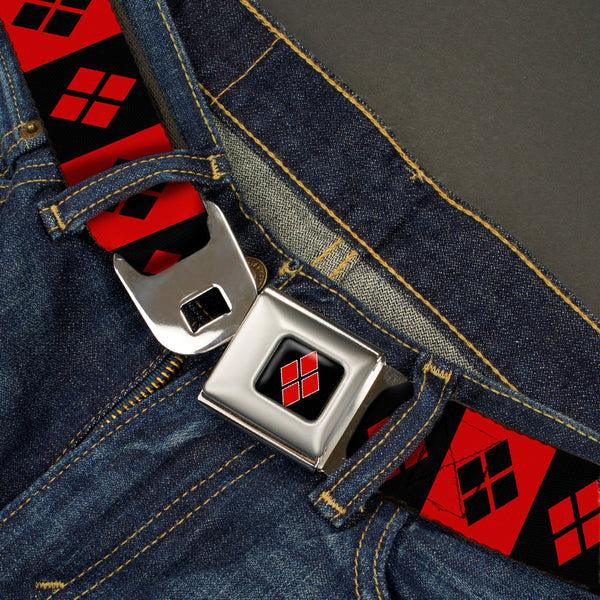 Buckle Down Harley Quinn Diamond Full Color Black Red Seatbelt Belt - Harley Quinn Diamond Blocks Red/Black Black/Red Webbing