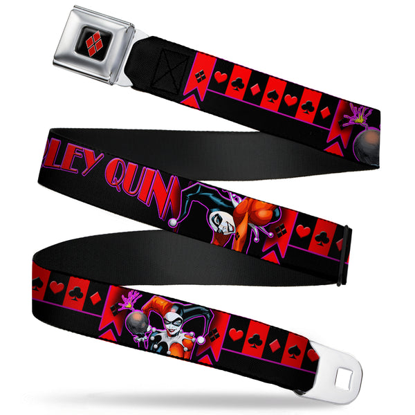 buckle down Harley Quinn Diamond Full Color Black Red Seatbelt Belt - HARLEY QUINN Bomb Poses/Suits Black/Purple/Red Webbing