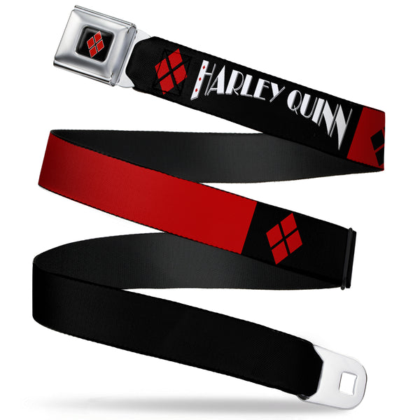 buckle down Harley Quinn Diamond Full Color Black Red Seatbelt Belt - HARLEY QUINN/Diamonds Black/Red/White Webbing