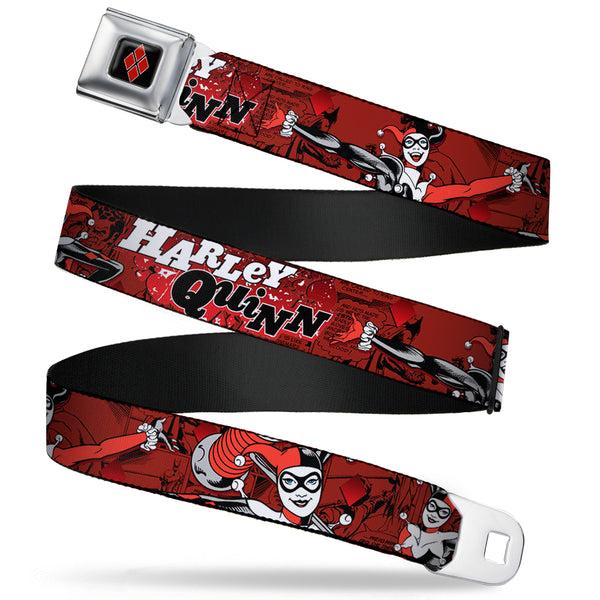 buckle down Harley Quinn Diamond Full Color Black Red Seatbelt Belt - HARLEY QUINN Poses/Comic Book Scenes Reds/Black Webbing