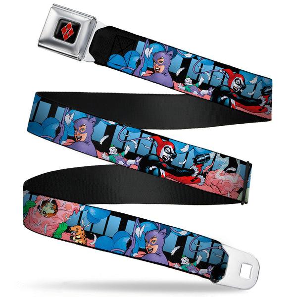 buckle down Harley Quinn Diamond Full Color Black Red Seatbelt Belt - Catwoman/Harley Quinn/Poison Ivy Pillow Fight Webbing