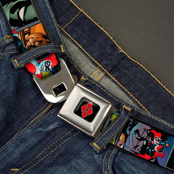 Buckle Down Harley Quinn Diamond Full Color Black/Red Seatbelt Belt - Harley Quinn/Night And Day Comic Book Character Blocks Webbing