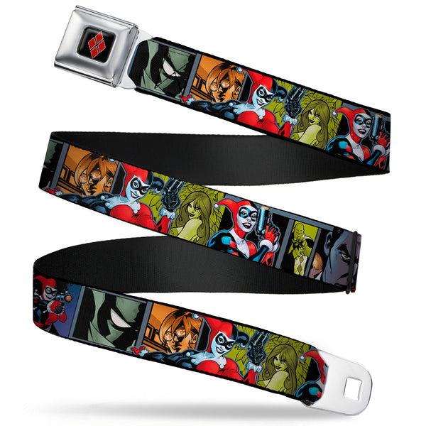 buckle down Harley Quinn Diamond Full Color Black/Red Seatbelt Belt - Harley Quinn/Night and Day Comic Book Character Blocks Webbing