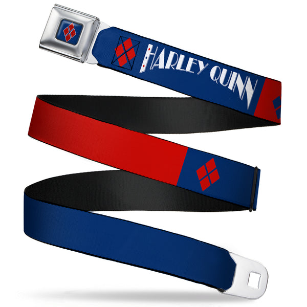 buckle down Harley Quinn Diamond Full Color Blue Red Seatbelt Belt - HARLEY QUINN/Diamonds Blue/Red/White Webbing