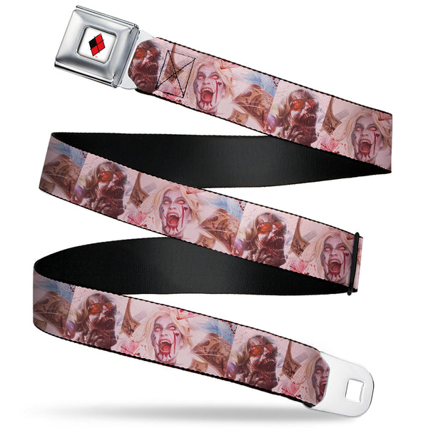 buckle down Harley Quinn Diamond Full Color White/Black/Red Seatbelt Belt - Harley Quinn Dceased Variant Cover Pose Blocks Webbing