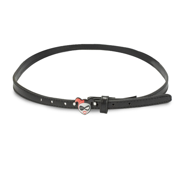 Buckle Down Harley Quinn Winking Face Enamel Cast Buckle - Black Patent PU Strap Belt