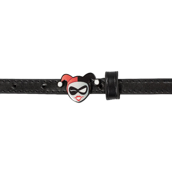 Buckle Down Harley Quinn Winking Face Enamel Cast Buckle - Black Patent PU Strap Belt