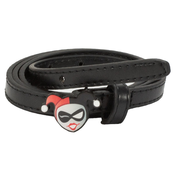 buckle down Harley Quinn Winking Face Enamel Cast Buckle - Black Patent PU Strap Belt