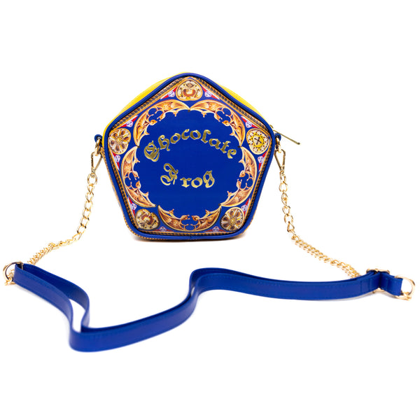 Buckle Down Harry Potter Bag Crossbody Figural Chocolate Frog Candy Box Replica Debossed Gold Blue Vegan Leather