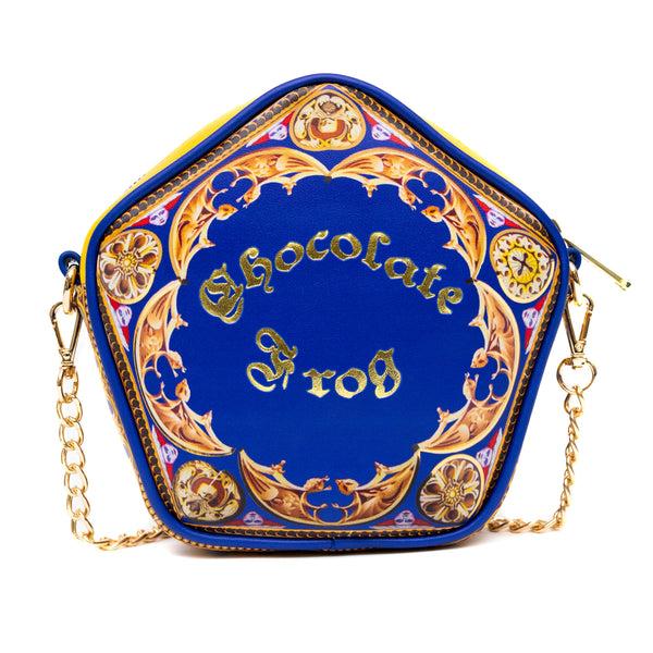buckle down Harry Potter Bag Crossbody Figural Chocolate Frog Candy Box Replica Debossed Gold Blue Vegan Leather