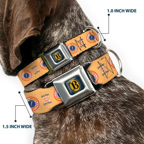 Buckle Down Harry Potter Butterbeer Logo Full Color Navy/Yellow Seatbelt Buckle Collar - HARRY POTTER SINCE 1867 FINEST BUTTERBEER Icon Yellow/Blue/Red