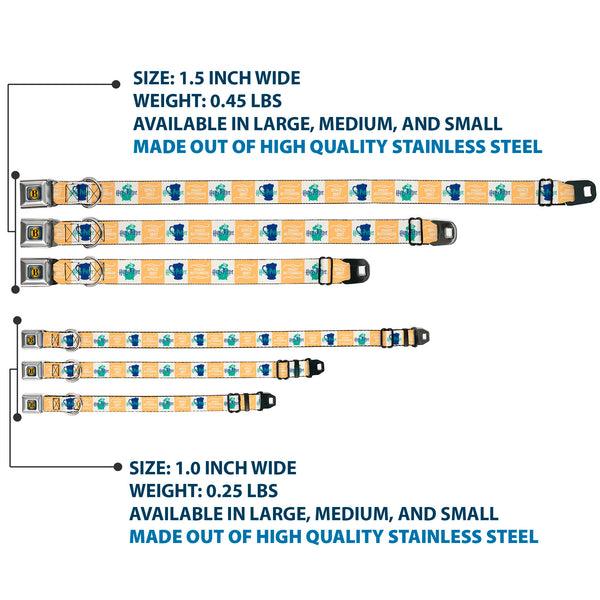 Buckle Down Harry Potter Butterbeer Logo Full Color Navy/Yellow Seatbelt Buckle Collar - Harry Potter FINEST BUTTERBEER SINCE 1867 Icon Blocks Yellow/White/Blues