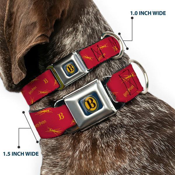 Buckle Down Harry Potter Butterbeer Logo Full Color Navy/Yellow Seatbelt Buckle Collar - Harry Potter Butterbeer Logo And Insect Icon Scattered Red/Yellow