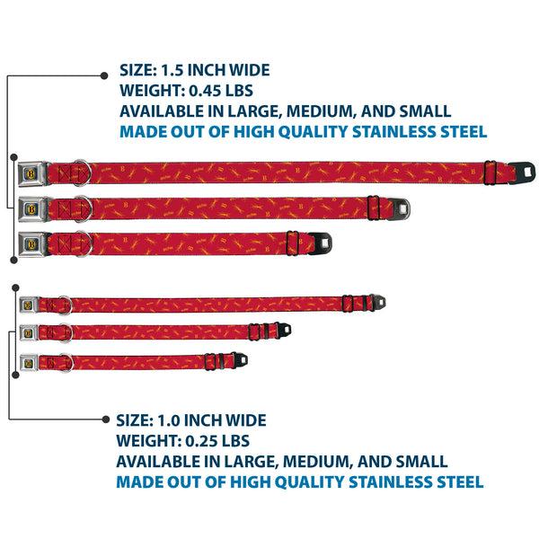 Buckle Down Harry Potter Butterbeer Logo Full Color Navy/Yellow Seatbelt Buckle Collar - Harry Potter Butterbeer Logo And Insect Icon Scattered Red/Yellow