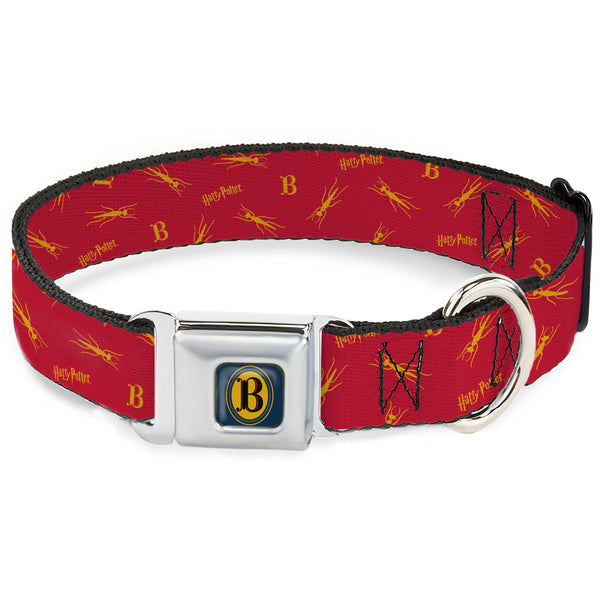 buckle down Harry Potter Butterbeer Logo Full Color Navy/Yellow Seatbelt Buckle Collar - Harry Potter Butterbeer Logo and Insect Icon Scattered Red/Yellow
