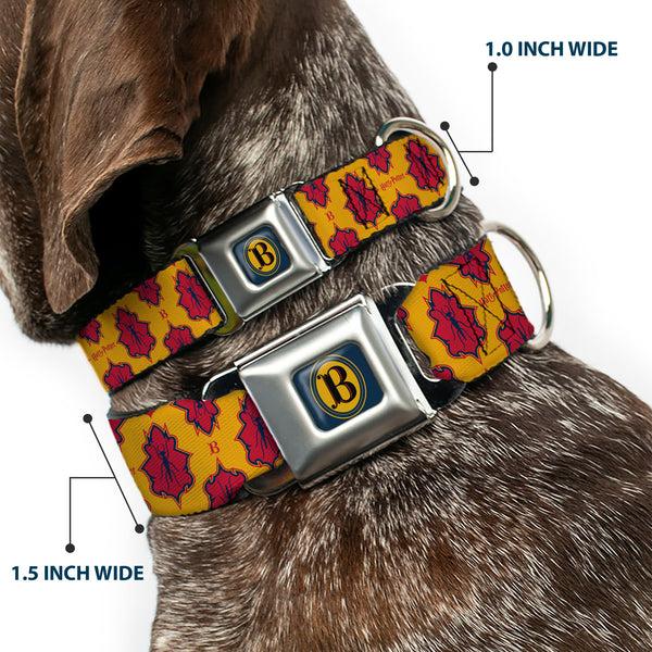 Buckle Down Harry Potter Butterbeer Logo Full Color Navy/Yellow Seatbelt Buckle Collar - HARRY POTTER Butterbeer Insect Icon Yellow/Reds
