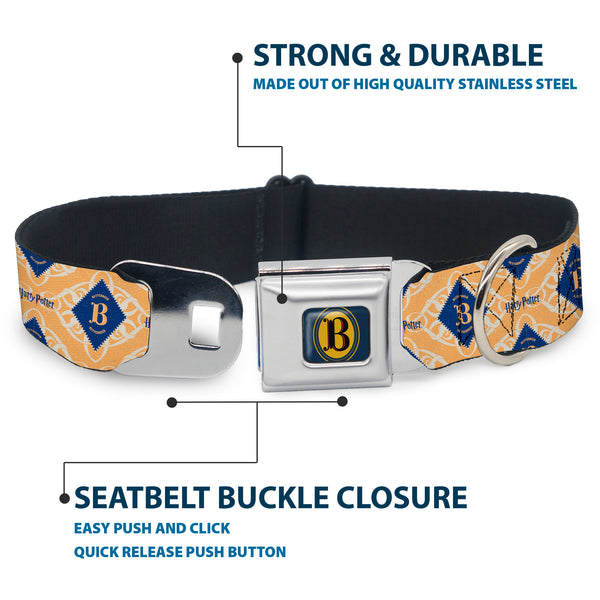 Buckle Down Harry Potter Butterbeer Logo Full Color Navy/Yellow Seatbelt Buckle Collar - HARRY POTTER Butterbeer Diamond Logo White/Yellow/Blue