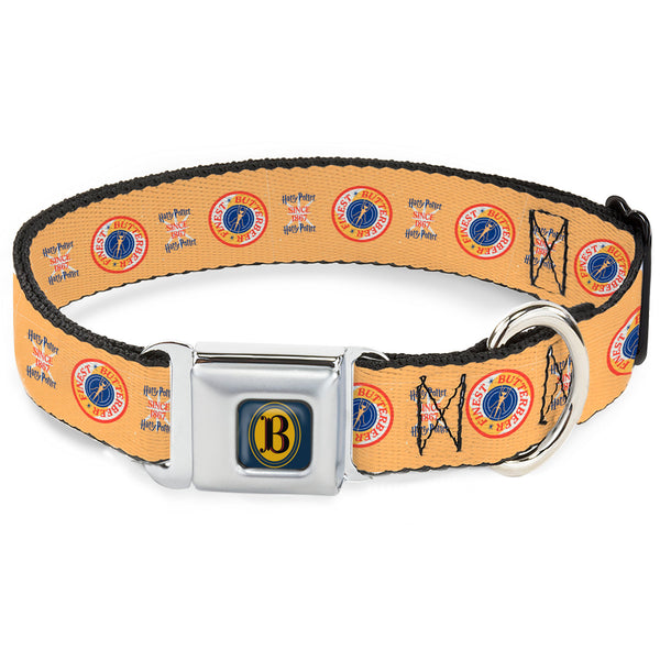 buckle down Harry Potter Butterbeer Logo Full Color Navy/Yellow Seatbelt Buckle Collar - HARRY POTTER SINCE 1867 FINEST BUTTERBEER Icon Yellow/Blue/Red