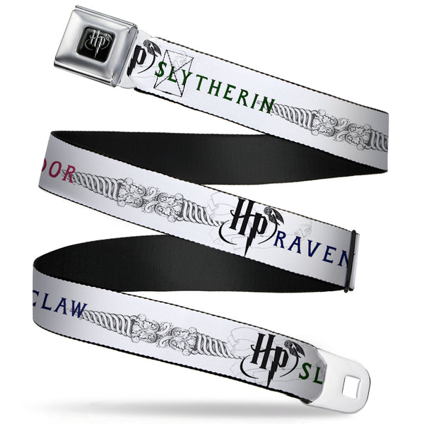 Buckle Down Harry Potter Logo Full Color Black/White Seatbelt Belt - Harry Potter GRYFFINDOR/RAVENCLAW/SLYTHERIN White/Black Webbing