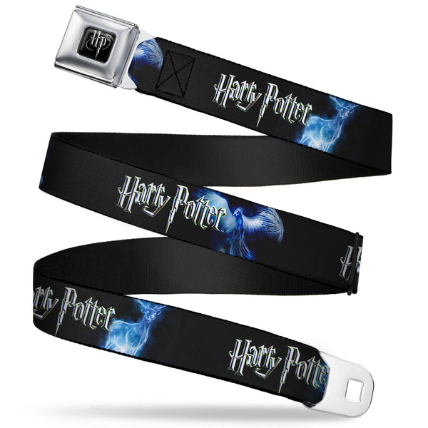 Buckle Down Harry Potter Logo Full Color Black/White Seatbelt Belt - HARRY POTTER/Animal Spirits Black/White/Blue Webbing