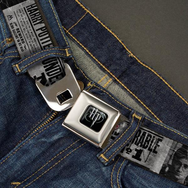 Buckle Down Harry Potter Logo Full Color Black/White Seatbelt Belt - Harry Potter UNDESIRABLE NO 1 White/Black Webbing