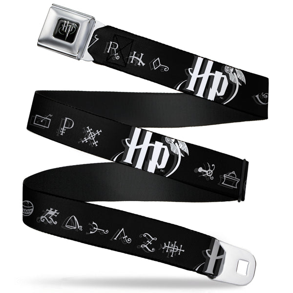 Buckle Down Harry Potter Logo Full Color Black/White Seatbelt Belt - Harry Potter Logo/Symbology Black/White Webbing