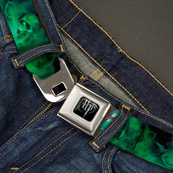 Buckle Down Harry Potter Logo Full Color Black/White Seatbelt Belt - HARRY POTTER Smoke Skulls Black/Greens Webbing