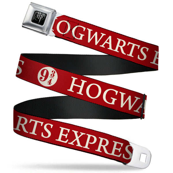 Buckle Down Harry Potter Logo Full Color Black/White Seatbelt Belt - HOGWARTS EXPRESS 9¾ Red/White Webbing