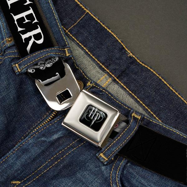 Buckle Down Harry Potter Logo Full Color Black/White Seatbelt Belt - DEATH EATER/Dark Mark Black/White Webbing