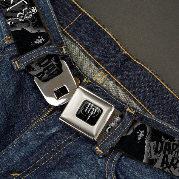 Buckle Down Harry Potter Logo Full Color Black/White Seatbelt Belt - VOLDEMORT-DARK ARTS Death Mark/Death Eater Black/Grays/White Webbing
