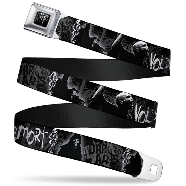 Buckle Down Harry Potter Logo Full Color Black/White Seatbelt Belt - VOLDEMORT-DARK ARTS Death Mark/Death Eater Black/Grays/White Webbing
