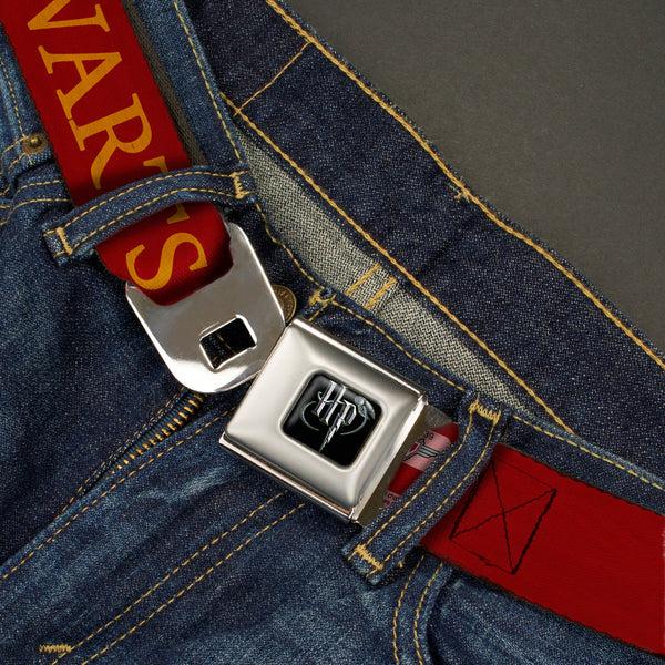 Buckle Down Harry Potter Logo Full Color Black/White Seatbelt Belt - HOGWARTS EXPRESS 9¾ Burgundy/Gold Webbing