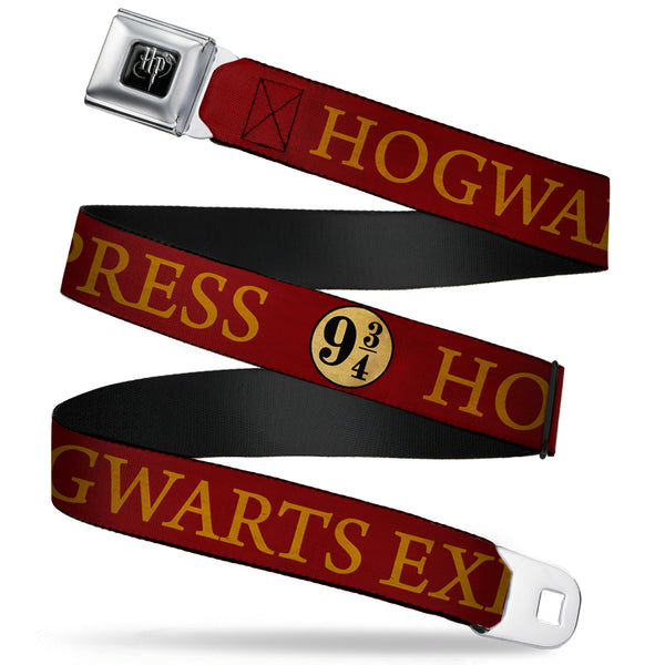 Buckle Down Harry Potter Logo Full Color Black/White Seatbelt Belt - HOGWARTS EXPRESS 9¾ Burgundy/Gold Webbing