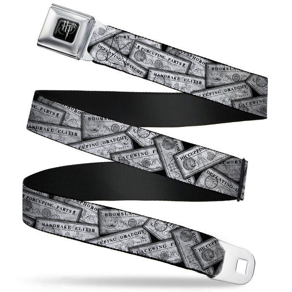 buckle down Harry Potter Logo Full Color Black/White Seatbelt Belt - Harry Potter Potion Labels Webbing