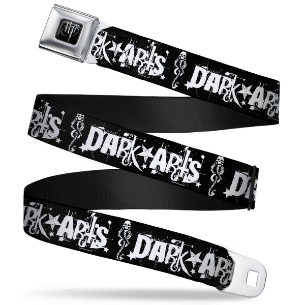 buckle down Harry Potter Logo Full Color Black/White Seatbelt Belt - DARK ARTS/Death Mark Splatter Black/White Webbing