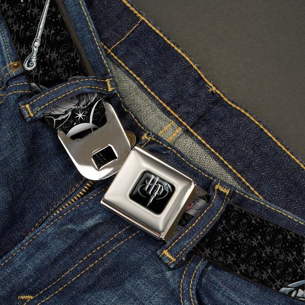 Buckle Down Harry Potter Logo Full Color Black/White Seatbelt Belt - Harry Potter GOOD VS. EVIL Black/White Webbing