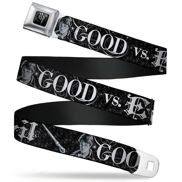 buckle down Harry Potter Logo Full Color Black/White Seatbelt Belt - Harry Potter GOOD VS. EVIL Black/White Webbing