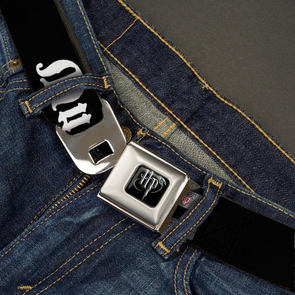 Buckle Down Harry Potter Logo Full Color Black/White Seatbelt Belt - MUGGLES Black/White Webbing